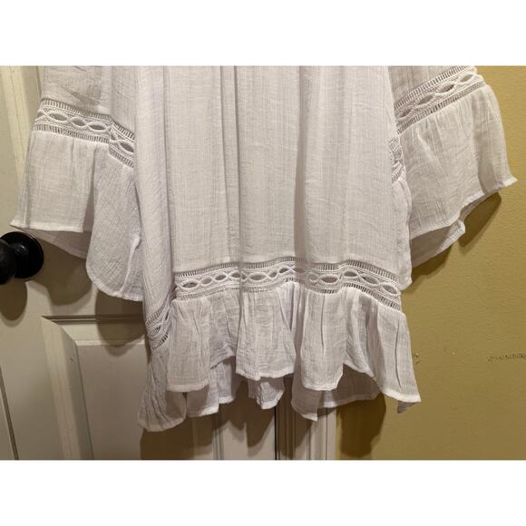Zac & Rachel White Women’s Loose Peasant Blouse Ruffle Sleeve Hem Plus Size 2X - Picture 4 of 11